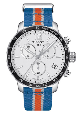 Tissot Quickster Special Edition NBA New York Knicks Chronograph Stainless Steel Silver Dial Blue/Orange Textile Strap Date Quartz Mens Watch T095.417.17.037.06 - WAB - Shipping Dept.