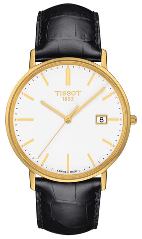 Tissot T - Gold Goldrun 18K Yellow Gold White Dial Black Leather Strap Date Quartz Mens Watch T9224101601100 - WAB - Shipping Dept.