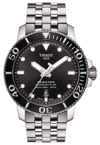 Tissot T - Sport Seastar 1000 Automatic Powermatic 80 Stainless Steel Black Dial Date Divers Mens Watch T120.407.11.051.00 - WAB - Shipping Dept.