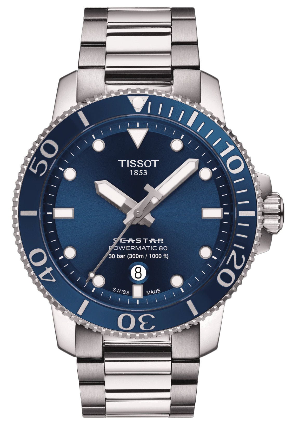 Tissot T - Sport Seastar 1000 Automatic Powermatic 80 Stainless Steel Blue Dial Date Divers Mens Watch T120.407.11.041.03 - WAB - Shipping Dept.