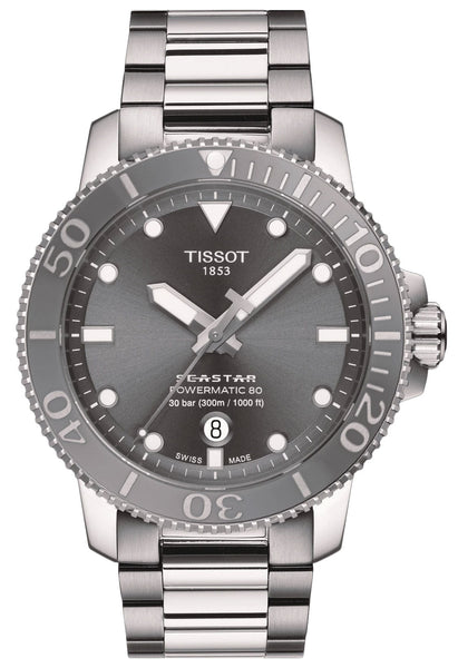 Tissot T - Sport Seastar 1000 Automatic Powermatic 80 Stainless Steel Gray Dial Date Divers Mens Watch T120.407.11.081.01 - WAB - Shipping Dept.