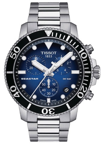 Tissot T - Sport Seastar 1000 Chronograph Stainless Steel Blue Dial Date Divers Quartz Mens Watch T120.417.11.041.01 - WAB - Shipping Dept.