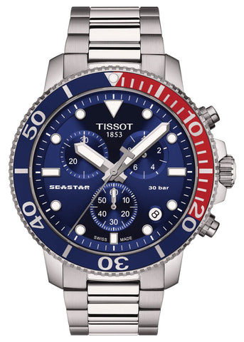 Tissot T - Sport Seastar 1000 Chronograph Stainless Steel Blue Dial Date Divers Quartz Mens Watch T120.417.11.041.03 - WAB - Shipping Dept.