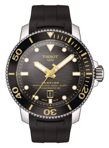 Tissot T - Sport Seastar 2000 Professional Powermatic 80 Automatic Black Dial Black Rubber Strap Date Divers Mens Watch T120.607.17.441.01 - Watches & Beyond