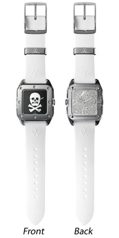 ToyWatch Twin Time Unisex Steel & White Rubber Watch Black Dial & Pave Dial TW06BW - WAB - Shipping Dept.