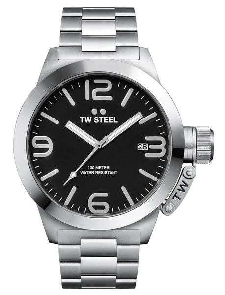 TW Steel Canteen Stainless Steel Black Dial Date Quartz Mens Watch CB1 - WAB - Shipping Dept.