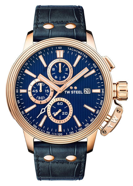 TW Steel Ceo Adesso Chronograph Rose Gold PVD Blue Leather Strap Blue Dial Quartz Date Mens Watch CE7016 - WAB - Shipping Dept.