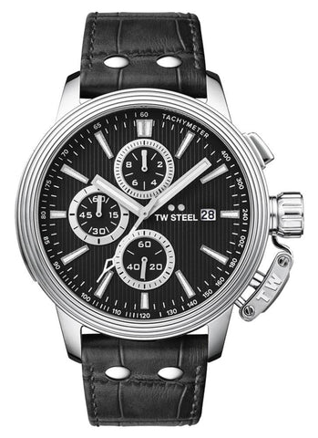 TW Steel Ceo Adesso Chronograph Stainless Steel Black Leather Strap Black Dial Quartz Date Mens Watch CE7002 - WAB - Shipping Dept.