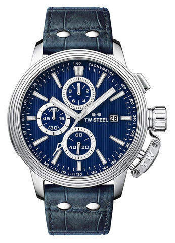 TW Steel Ceo Adesso Chronograph Stainless Steel Blue Leather Strap Blue Dial Quartz Date Mens Watch CE7008 - WAB - Shipping Dept.