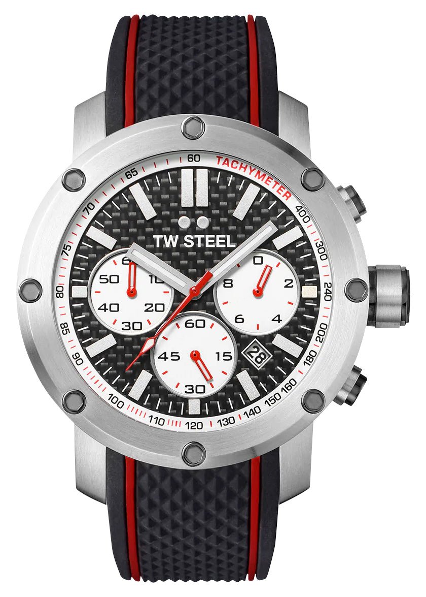 TW Steel Grandeur Tech Chronograph Stainless Steel Black Dial Black Silicon Strap Date Quartz Mens Watch TS2 - WAB - Shipping Dept.