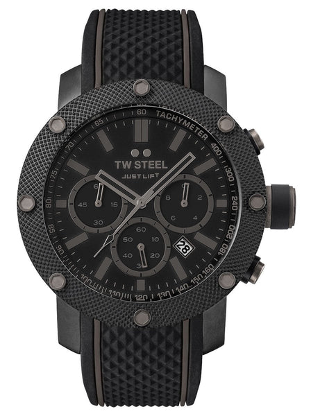 TW Steel Grandeur Tech Simeon Panda Limited Edition Chronograph Black PVD Black Silicone Strap Black Dial Date Quartz Mens Watch TS13 - WAB - Shipping Dept.