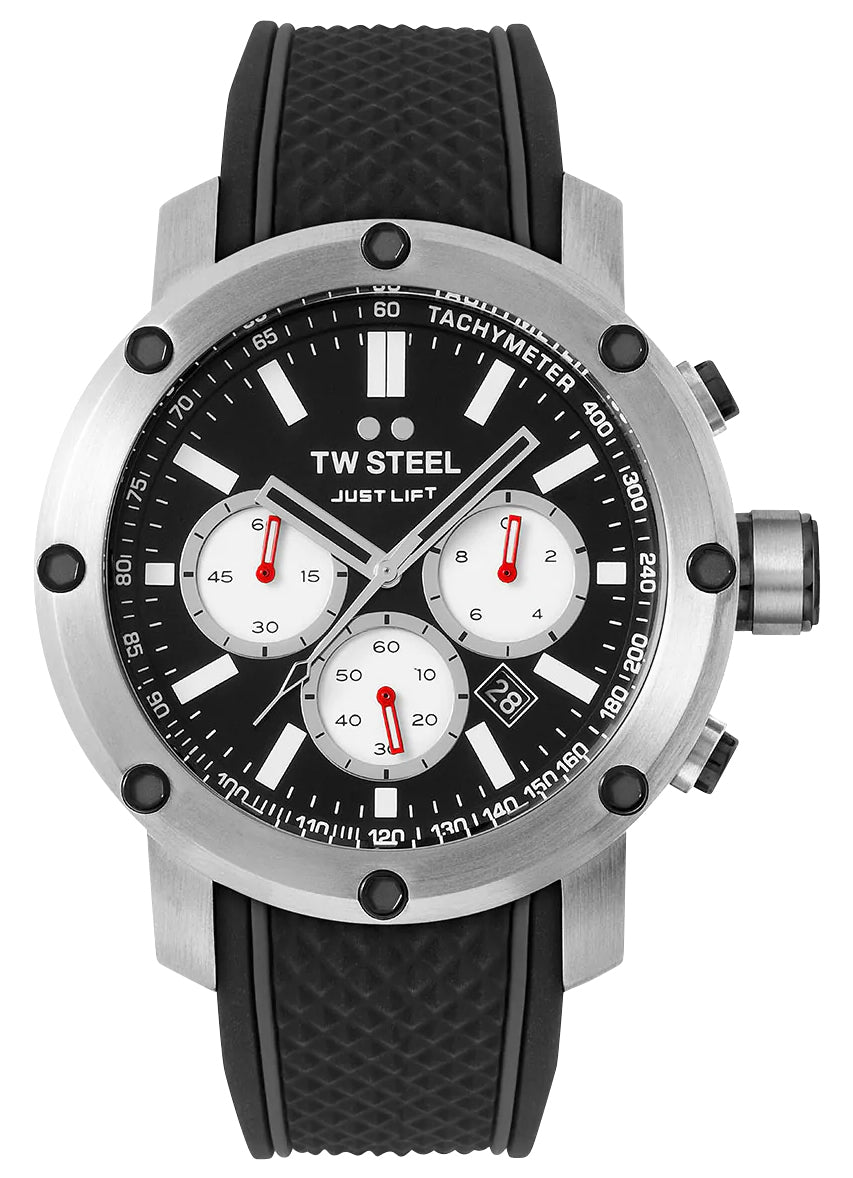 TW Steel Grandeur Tech Simeon Panda Limited Edition Chronograph Stainless Steel Black Dial Black Silicon Strap Date Quartz Mens Watch TS10 - WAB - Shipping Dept.