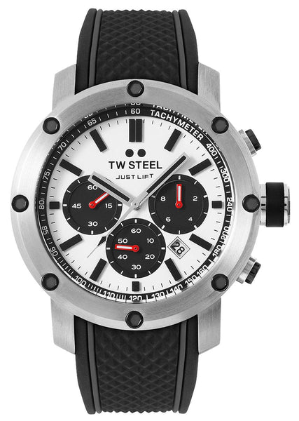 TW Steel Grandeur Tech Simeon Panda Limited Edition Chronograph Stainless Steel Black Silicone Strap White Dial Date Quartz Mens Watch TS9 - WAB - Shipping Dept.