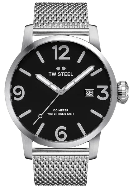 TW Steel Maverick Stainless Steel Black Dial Date Quartz Mens Watch MB12 - WAB - Shipping Dept.