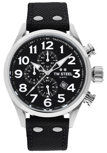 TW Steel Volante Chronograph Stainless Steel Black Textile Strap Black Dial Quartz Date Mens Watch VS3 - WAB - Shipping Dept.