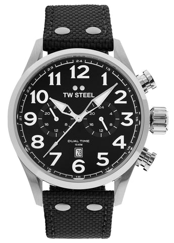 TW Steel Volante Dual Time Stainless Steel Black Textile Strap Black Dial Quartz Date Mens Watch VS7 - WAB - Shipping Dept.