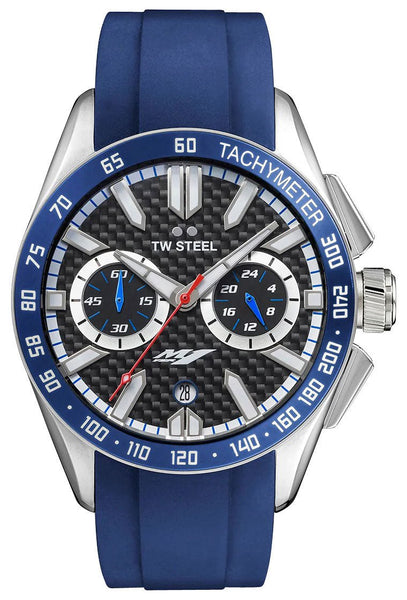 TW Steel Yamaha Factory Racing Special Edition Chronograph Stainless Steel Black Dial Blue Rubber Strap Date Quartz Mens Watch GS4 - WAB - Shipping Dept.