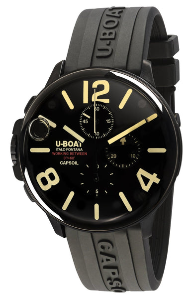 U - Boat Capsoil Chronograph Black DLC Steel Black Dial Black Rubber Strap Mens Watch 8109 - WAB - Shipping Dept.