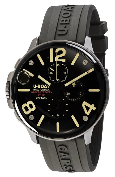 U - Boat Capsoil Chronograph Stainless Steel Black Dial Black Rubber Strap Mens Watch 8111 - Watches & Beyond