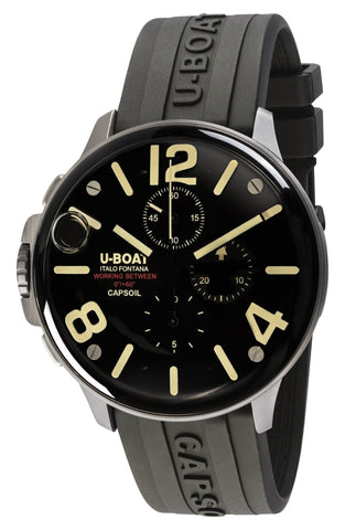 U - Boat Capsoil Chronograph Stainless Steel Black Dial Black Rubber Strap Mens Watch 8111 - Watches & Beyond