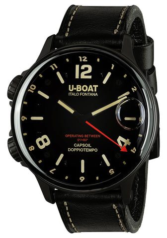 U - Boat Capsoil Doppiotempo Black DLC Steel Black Dial Black Leather Interchangeable Black Rubber Quartz Mens Watch 9671 - WAB - Shipping Dept.