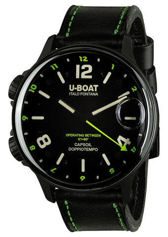 U - Boat Capsoil Doppiotempo Black DLC Steel Black Dial Black Leather Interchangeable Black Rubber Quartz Mens Watch 9675 - WAB - Shipping Dept.