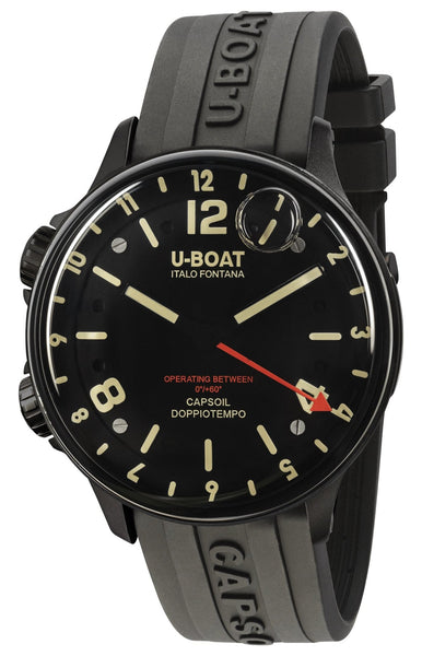 U - Boat Capsoil Doppiotempo Black DLC Steel Black Dial Black Rubber Strap Swiss Electro - mechanical Mens Watch 8770 - WAB - Shipping Dept.