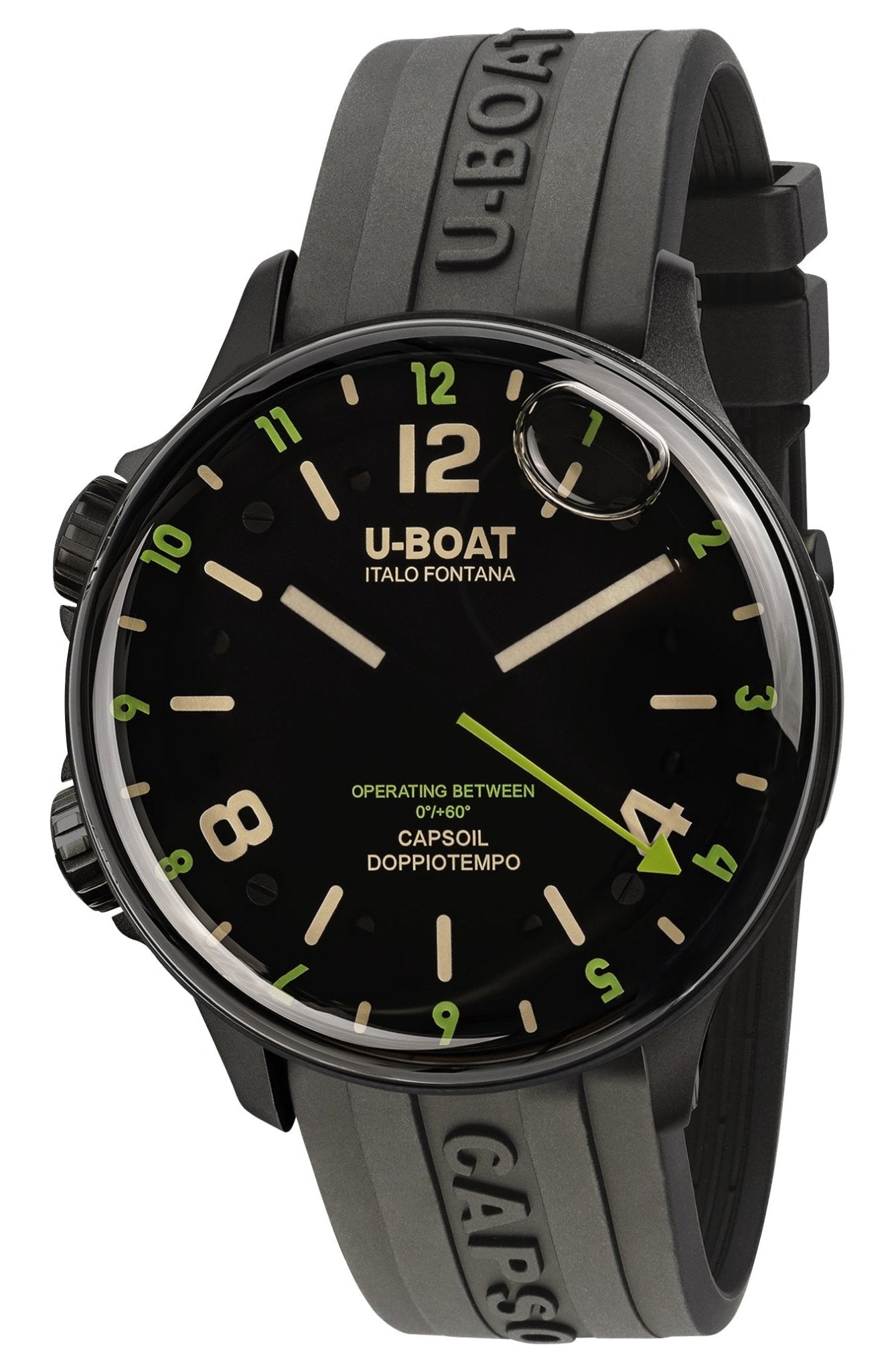 U - Boat Capsoil Doppiotempo Black DLC Steel Black Dial Black Rubber Strap Swiss Electro - mechanical Mens Watch 8840 - WAB - Shipping Dept.