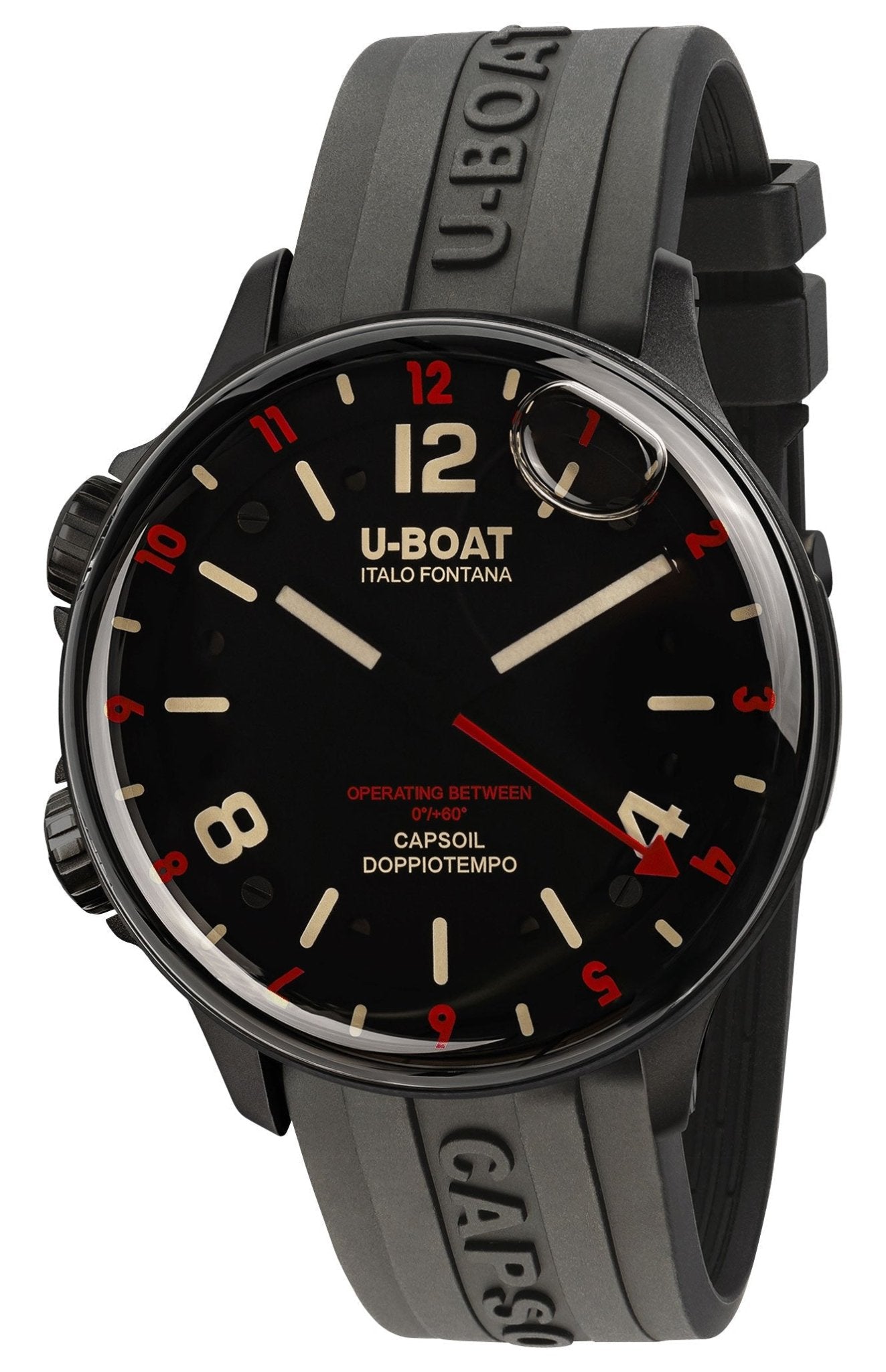 U - Boat Capsoil Doppiotempo Black DLC Steel Black Dial Black Rubber Strap Swiss Electro - mechanical Mens Watch 8841 - WAB - Shipping Dept.