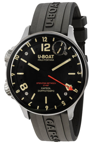 U - Boat Capsoil Doppiotempo Stainless Steel Black Dial Black Rubber Strap Swiss Electro - mechanical Mens Watch 8769 - WAB - Shipping Dept.