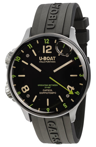 U - Boat Capsoil Doppiotempo Stainless Steel Black Dial Black Rubber Strap Swiss Electro - mechanical Mens Watch 8838 - WAB - Shipping Dept.