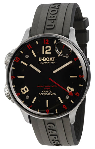 U - Boat Capsoil Doppiotempo Stainless Steel Black Dial Black Rubber Strap Swiss Electro - mechanical Mens Watch 8839 - WAB - Shipping Dept.