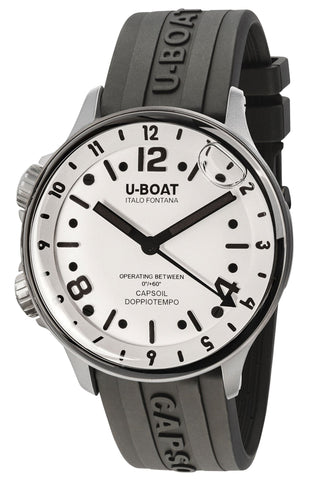 U - Boat Capsoil Doppiotempo Stainless Steel White Dial Black Rubber Strap Swiss Electro - mechanical Mens Watch 8888 - Watches & Beyond