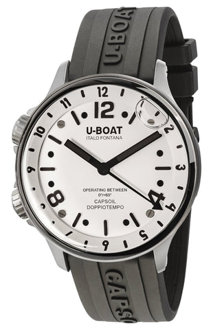 U - Boat Capsoil Doppiotempo Stainless Steel White Dial Black Rubber Strap Swiss Electro - mechanical Mens Watch 8888 - WAB - Shipping Dept.