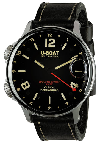 U - Boat Capsoil Doppiotempo Steel Black Dial Black Leather Interchangeable Black Rubber Quartz Mens Watch 9672 - WAB - Shipping Dept.