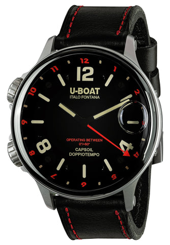 U - Boat Capsoil Doppiotempo Steel Black Dial Black Leather Interchangeable Black Rubber Quartz Mens Watch 9674 - WAB - Shipping Dept.