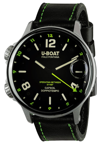 U - Boat Capsoil Doppiotempo Steel Black Dial Black Leather Interchangeable Black Rubber Quartz Mens Watch 9676 - WAB - Shipping Dept.