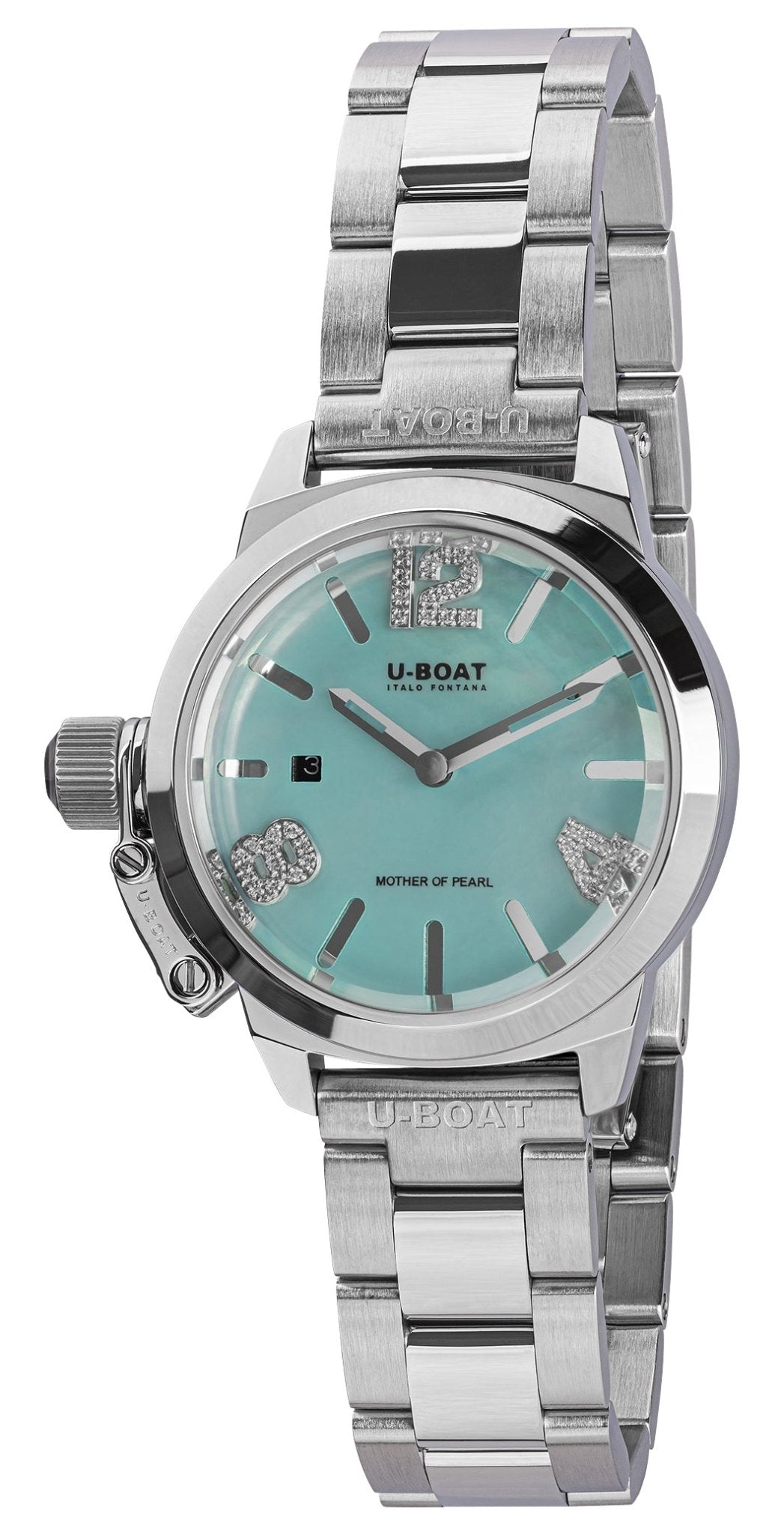 U - Boat Classico Stainless Steel Blue Mother - Of - Pearl Dial Diamonds Date Quartz Womens Watch 8900 - Watches & Beyond