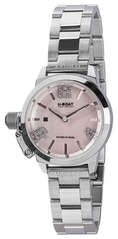 U - Boat Classico Stainless Steel Pink Mother - Of - Pearl Dial Diamonds Date Quartz Womens Watch 8898 - WAB - Shipping Dept.