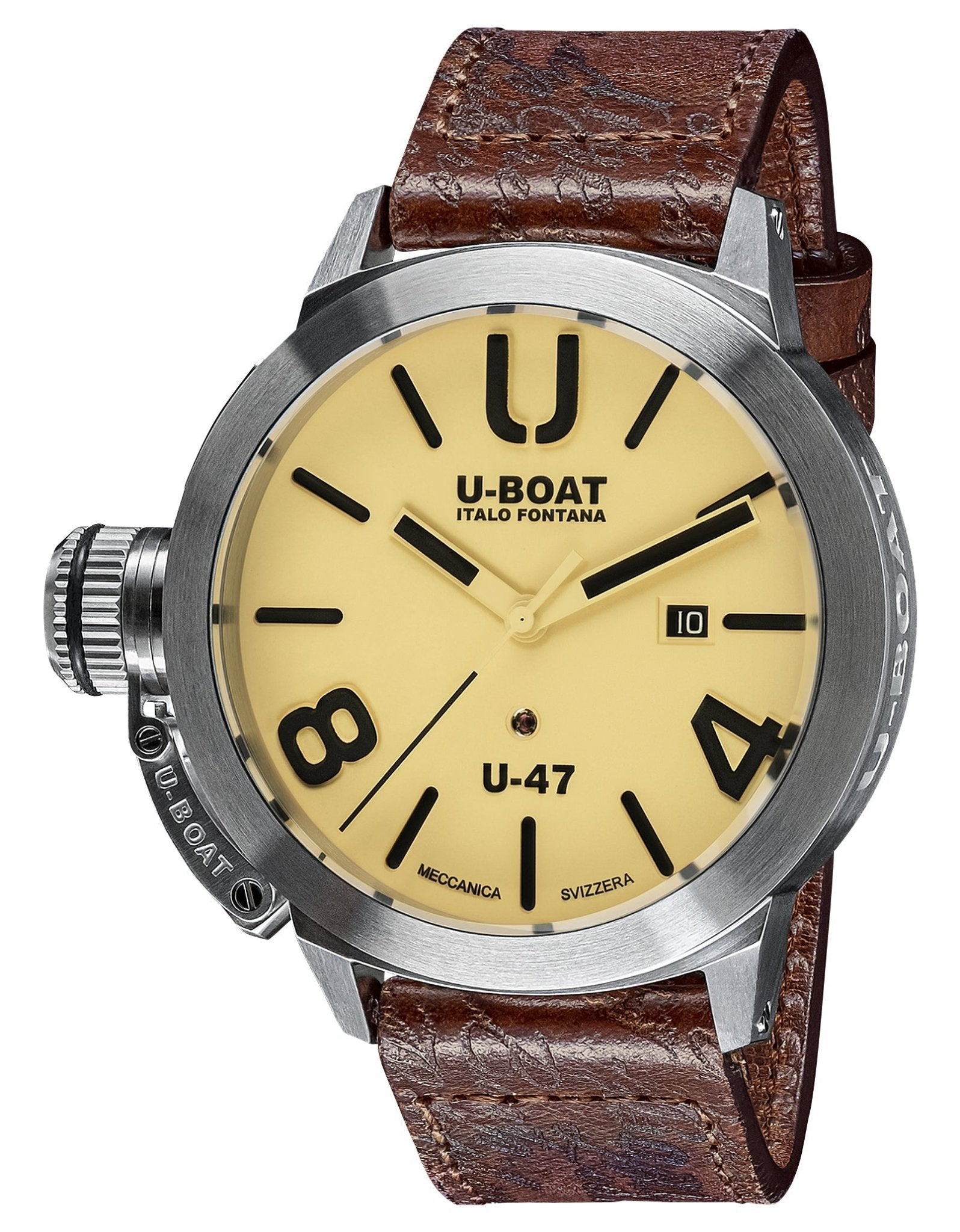 U - Boat Classico U - 47 AS2 Automatic Stainless Steel Beige Dial Brown Leather Strap Date Mens Watch 8106 - Watches & Beyond