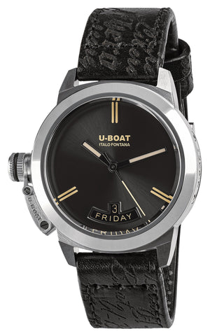 U - Boat Classico Vintage Automatic Stainless Steel Gray Dial Black Leather Strap Day/Date Mens Watch 8891 - WAB - Shipping Dept.