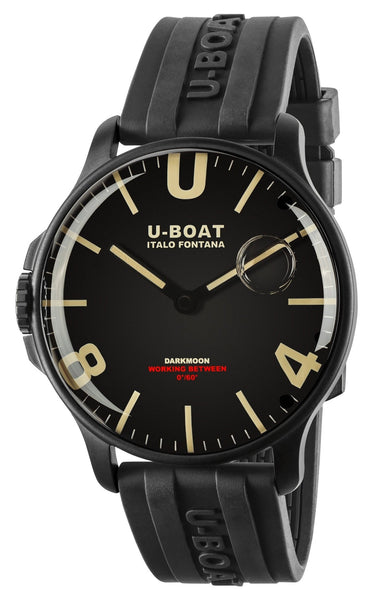 U - Boat Darkmoon Black PVD Black Dial Black Rubber Strap Quartz Mens Watch 8464 - Watches & Beyond