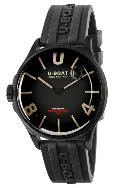 U - Boat Darkmoon Black PVD Black Dial Black Rubber Strap Quartz Mens Watch 9019 - Watches & Beyond
