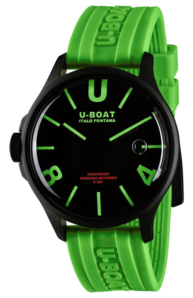 U - Boat Darkmoon Black PVD Black Dial Green Silicon Strap Quartz Mens Watch 9534 - WAB - Shipping Dept.