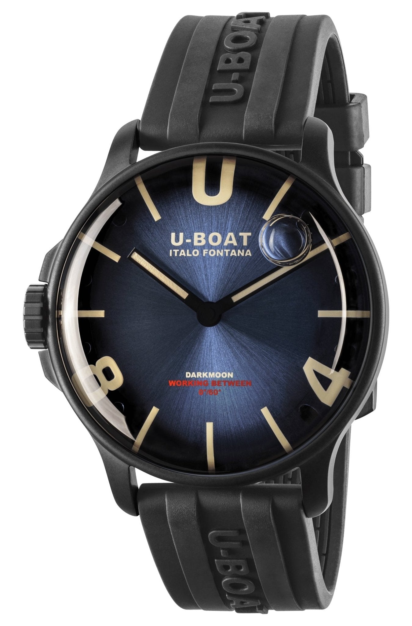 U - Boat Darkmoon Black PVD Blue Dial Black Rubber Strap Quartz Mens Watch 8700 - Watches & Beyond