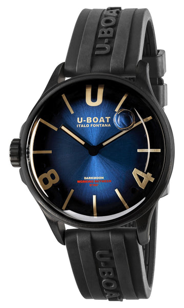 U - Boat Darkmoon Black PVD Blue Dial Black Rubber Strap Quartz Mens Watch 9020 - Watches & Beyond