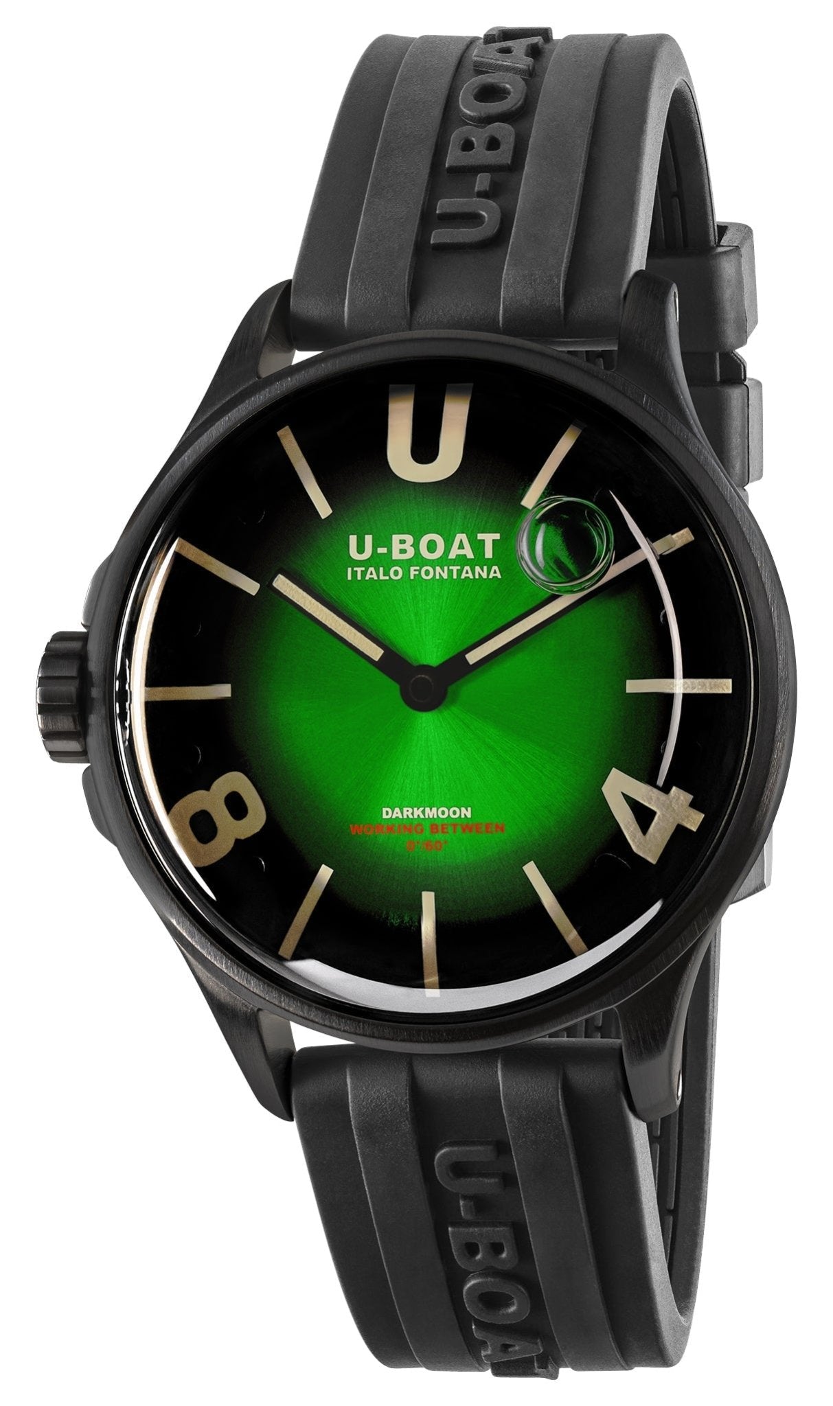 U - Boat Darkmoon Black PVD Green Dial Black Rubber Strap Quartz Mens Watch 9503 - WAB - Shipping Dept.