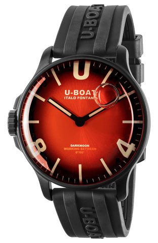 U - Boat Darkmoon Black PVD Red Dial Black Rubber Strap Quartz Mens Watch 8697 - Watches & Beyond