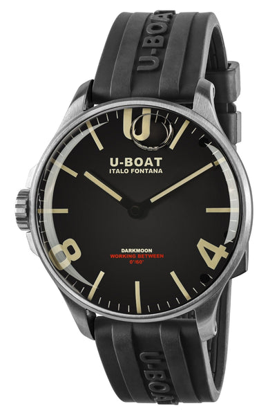 U - Boat Darkmoon Stainless Steel Black Dial Black Rubber Strap Quartz Mens Watch 8463 - Watches & Beyond