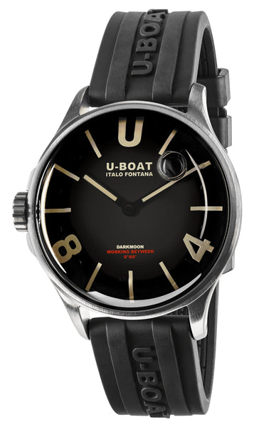 U - Boat Darkmoon Stainless Steel Black Dial Black Rubber Strap Quartz Mens Watch 9018 - Watches & Beyond